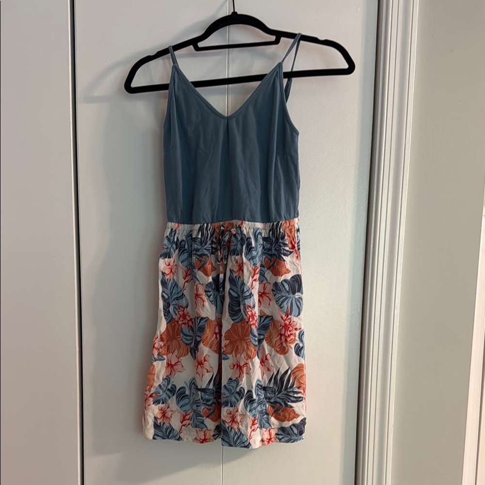 Blue and Floral Roxy Spaghetti Strap Dress